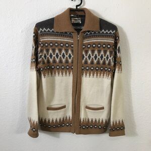 White Ram Vintage 70s Men's Cardigan Sweater M The Dude Geometric Wool Blend
